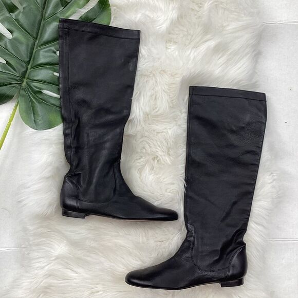 Massimo Dutti Black Leather Riding Boots Tall Boots 7.5 Equestrian Boots - Picture 3 of 8